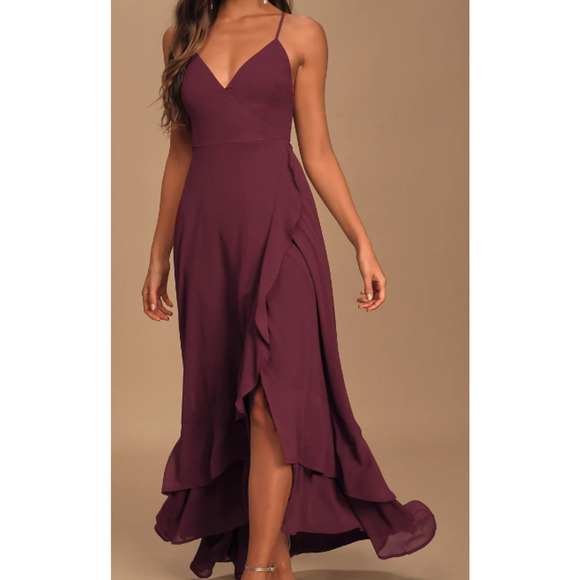LULU'S 2x Plus In Love Forever Plum Lace-Up Hi-Low Backless Maxi Dress NWT B19 - Picture 1 of 10
